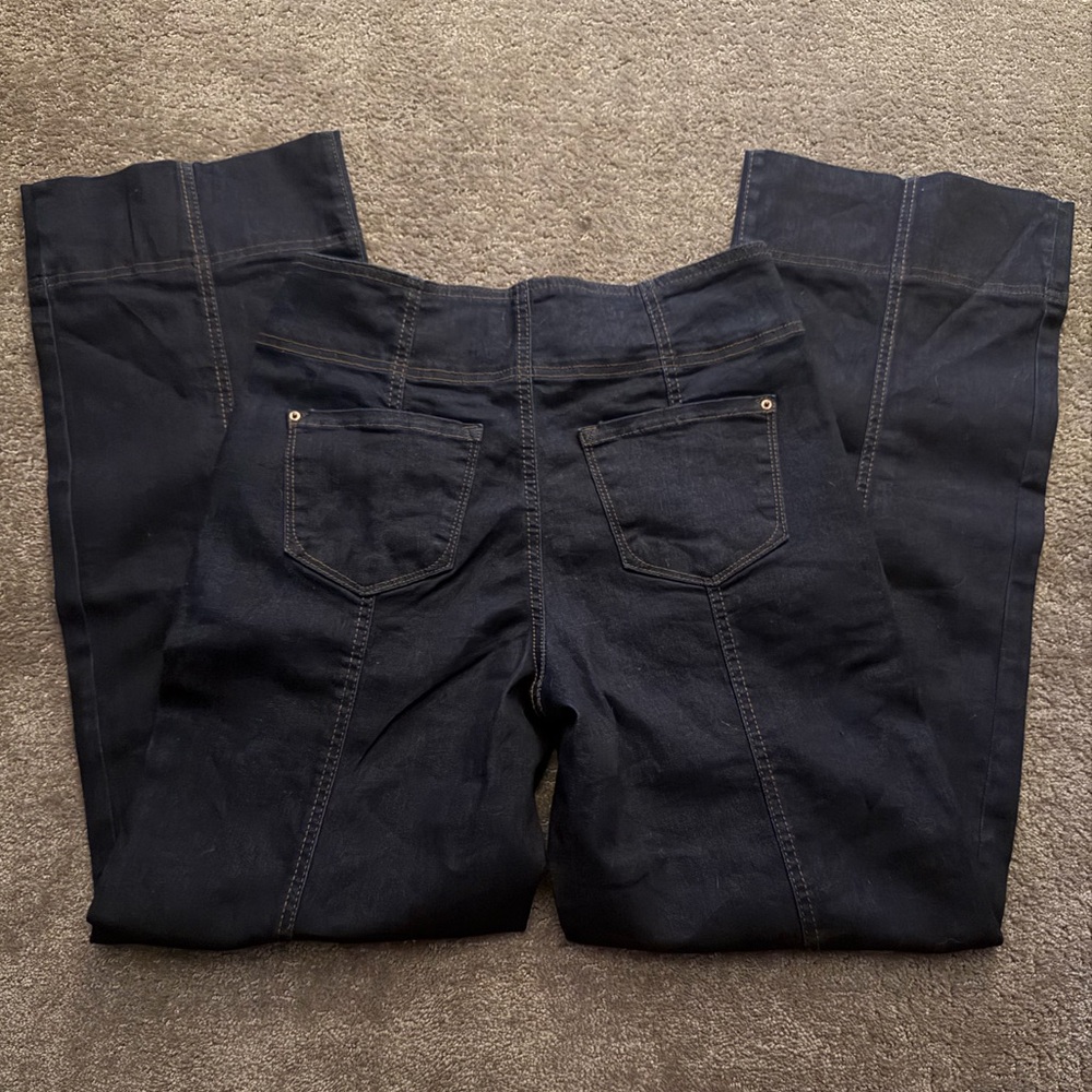 Dark Denim Wide Leg Jeans with Button Detail - Picture 3 of 3